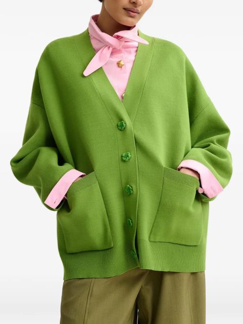 Essentiel Antwerp flower-button patch-pocket cardigan - Green