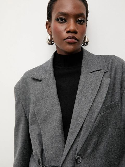 Answear.LAB marynarka z domieszką wełny kolor szary jednorzędowa gładka