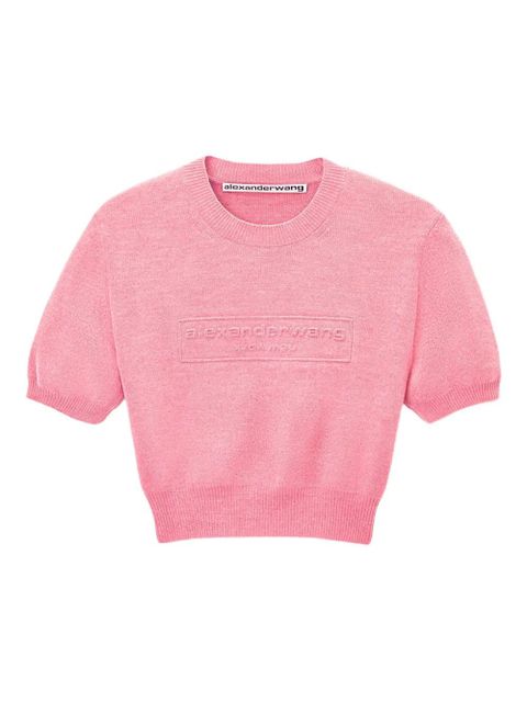 Alexander Wang logo-embossed puff-sleeve knit top - Pink - zdjęcie produktu nr 1