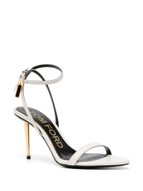TOM FORD Padlock 85mm leather sandals - White