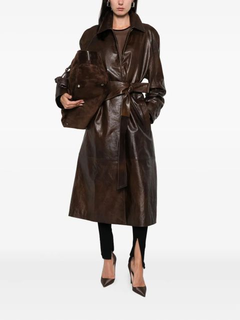 Magda Butrym belted leather coat - Brown