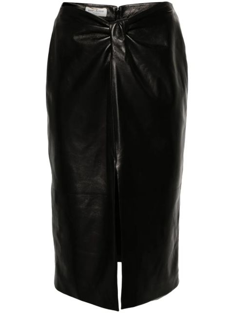 Saint Laurent gathered leather midi skirt - Black - zdjęcie produktu nr 1