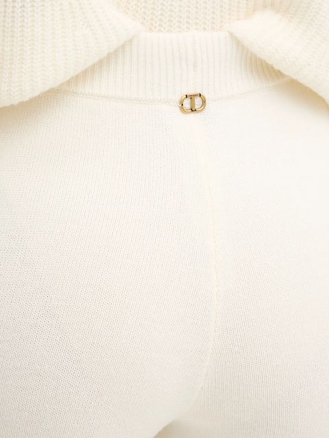 Twinset spodnie z dodatkiem wełny damskie kolor beżowy high waist 252TT3452