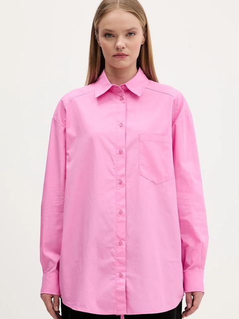 Desigual koszula bawełniana GIRLS damska kolor różowy relaxed z kołnierzykiem klasycznym 25WWCW16 - zdjęcie produktu nr 2