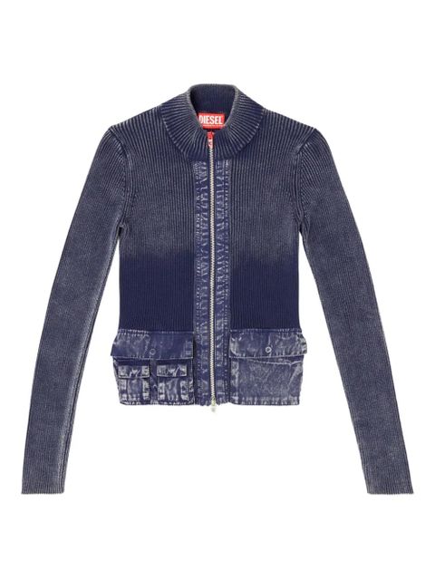 Diesel M-Melissa rib-knit denim-pockets cardigan - Blue - zdjęcie produktu nr 1
