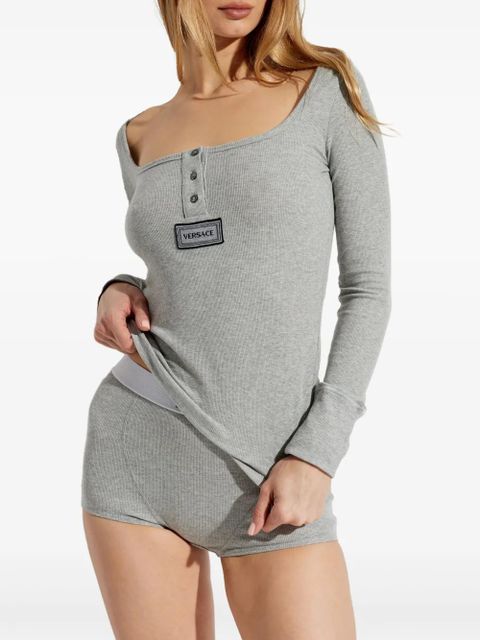 Versace ribbed-knit Henley T-shirt - Grey