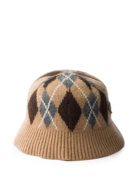 Prada argyle-knit bucket hat - Brown