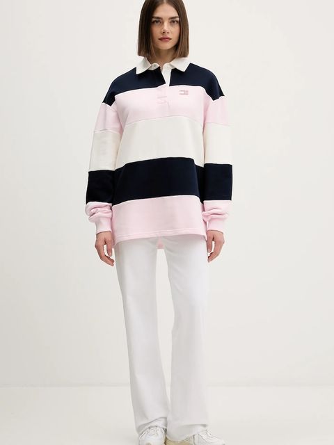 Tommy Jeans bluza bawełniana damska kolor różowy wzorzysta DW0DW21927