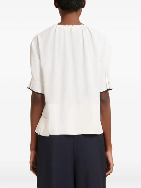 Marni drawstring pleated-neck blouse - White