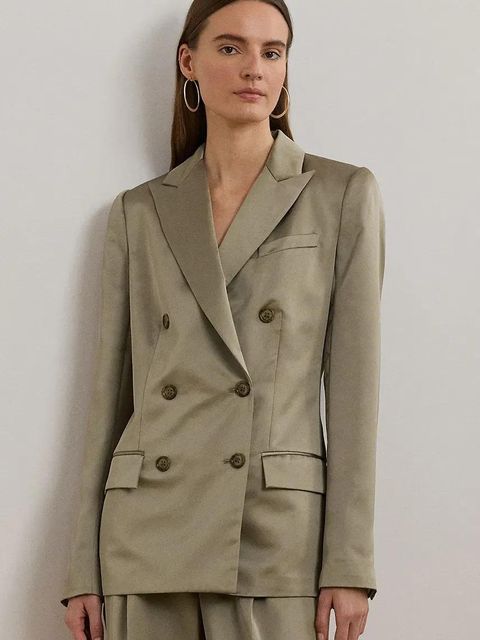 Lauren Ralph Lauren marynarka kolor brązowy dwurzędowa gładka 200963667