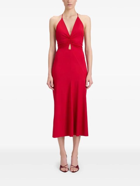 Victoria Beckham V-neck ruched midi dress - Red - zdjęcie produktu nr 2