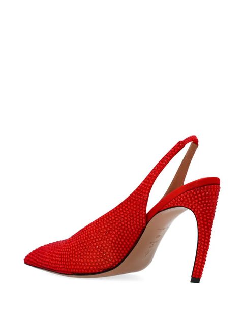 The Attico 95mm Viper crystal-embellished slingback pumps - Red