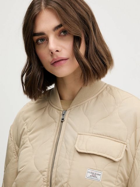 Guess Jeans kurtka kolor beżowy przejściowa oversize W5YL26 WHG02