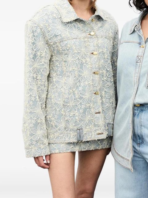 Aje Bloom floral-embroidered denim jacket - Blue