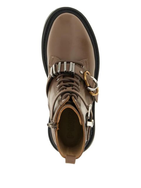 PINKO buckle-strap lace-up boots - Brown
