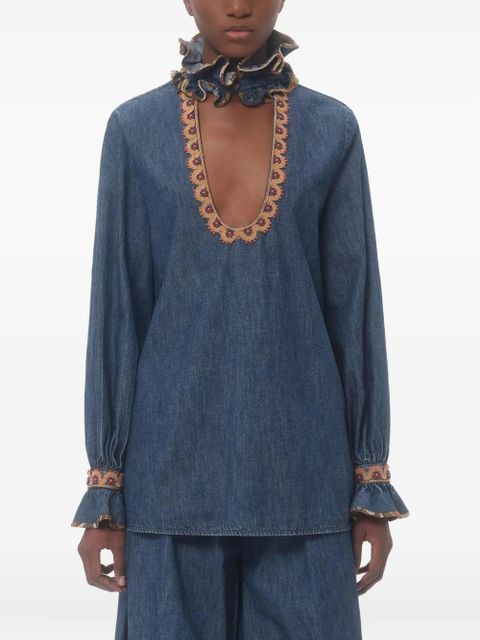 Valentino Garavani embroidered chambray blouse - Blue - zdjęcie produktu nr 1