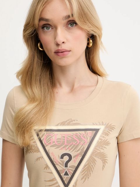 Guess t-shirt damski kolor beżowy W5YI13 J1314