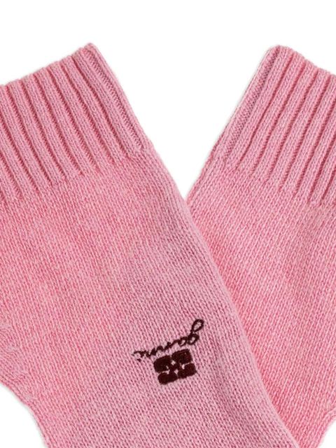 GANNI embroidered knit mitts - Pink