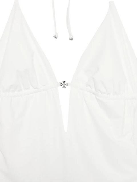 Tory Burch logo-plaque swimsuit - White