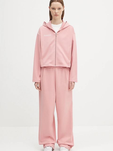 Pangaia spodnie dresowe DNA Double Jersey Pleated Trousers damskie kolor różowy z nadrukiem 10002356