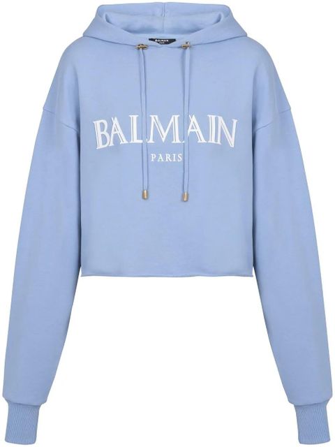 Balmain Roman-rubber-logo-cropped-hoodie - Blue - zdjęcie produktu nr 1