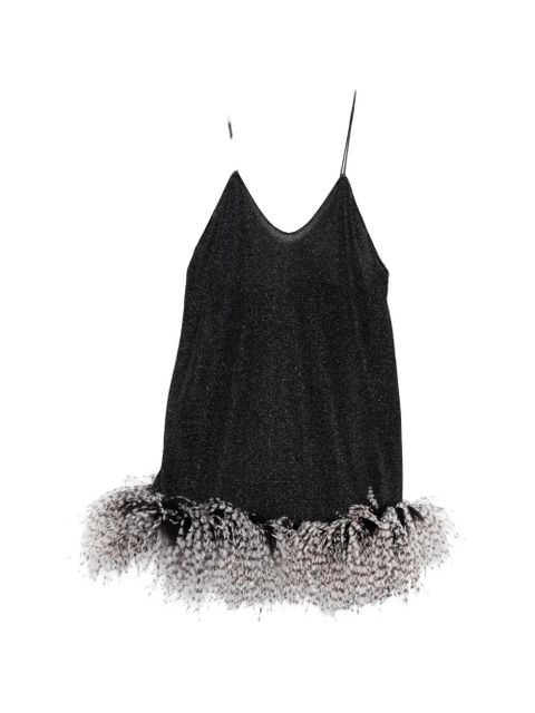 Oséree feather-trim V-neck mini dress - Black - zdjęcie produktu nr 1