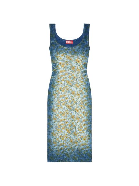 Diesel M-Egita ribbed floral-print midi dress - Blue - zdjęcie produktu nr 1