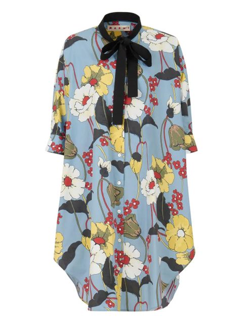 Marni neck-tie floral-print dress - Blue - zdjęcie produktu nr 1