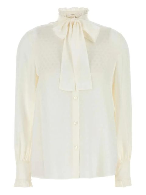 Valentino Garavani ruffled-neck silk shirt - Neutrals - zdjęcie produktu nr 1