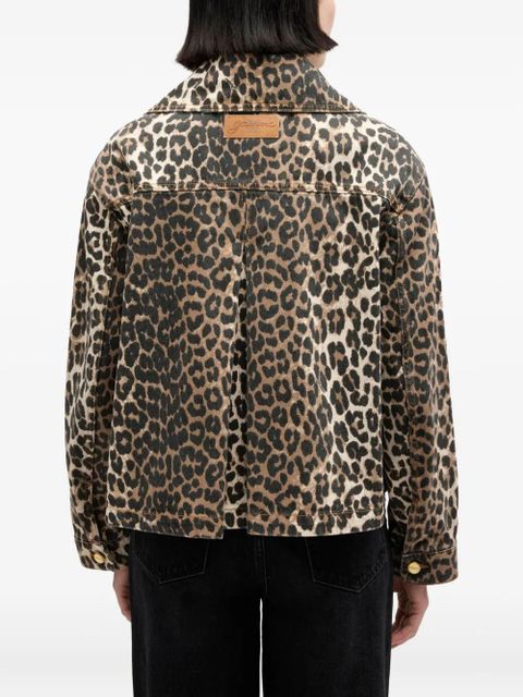 GANNI leopard-print button denim jacket - Brown