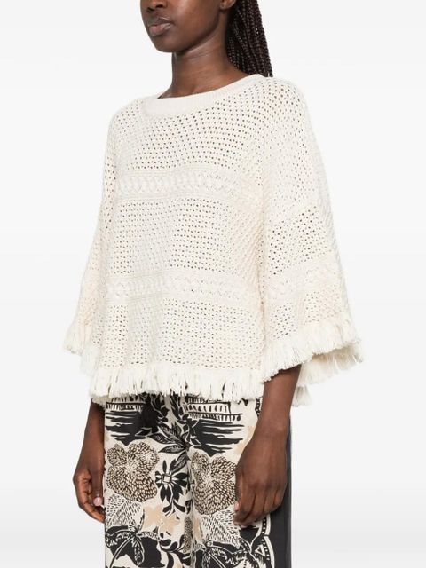 Weekend Max Mara Palato fringe-trimmed crochet-knit sweater - Neutrals