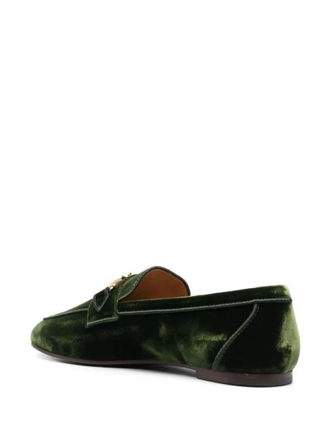 Tod's logo-detail velvet loafers - Green