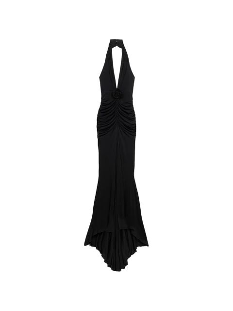 Blumarine rose-appliqué halterneck maxi dress - Black - zdjęcie produktu nr 1