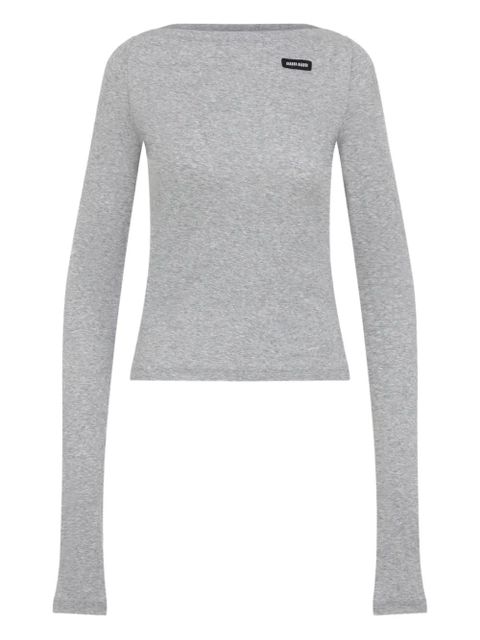 Miu Miu logo-patch T-shirt - Grey