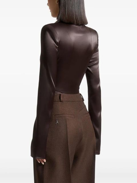 Manière De Voir Louise wide-shoulder satin shirt bodysuit - Brown