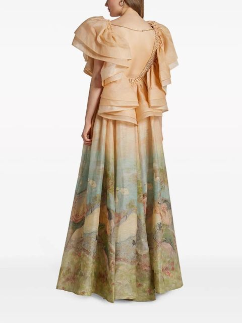 ZIMMERMANN Lyrical Endormies-print silk gown - Neutrals