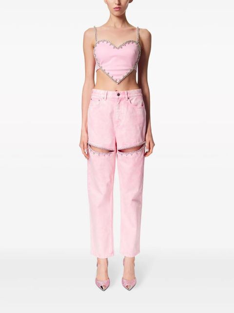 AREA crystal-embellished high-rise straight-leg jeans - Pink