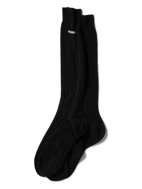 Miu Miu logo-embroidered ribbed socks - Black - zdjęcie produktu nr 1