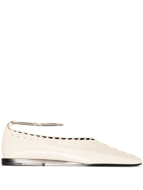 Jil Sander square toe stitch detail ballerina shoes - Neutrals