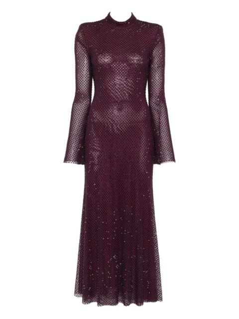 Self-Portrait rhinestone-embellished mesh midi dress - Red