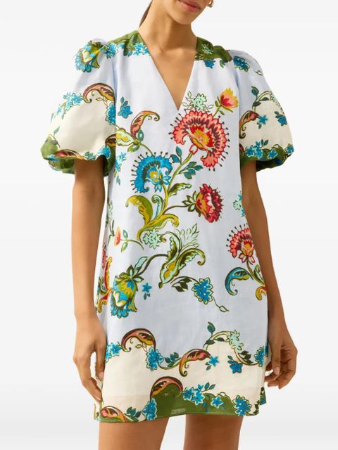 Marie Oliver Kiki floral puff-sleeve dress - Blue