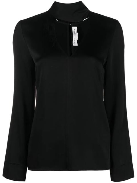Victoria Beckham V-neck fringed satin blouse - Black - zdjęcie produktu nr 1