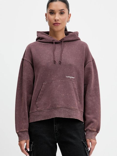 Tommy Jeans bluza damska kolor fioletowy z kapturem gładka DW0DW21609 - zdjęcie produktu nr 1