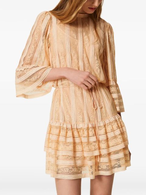 TWINSET striped lace dress - Pink