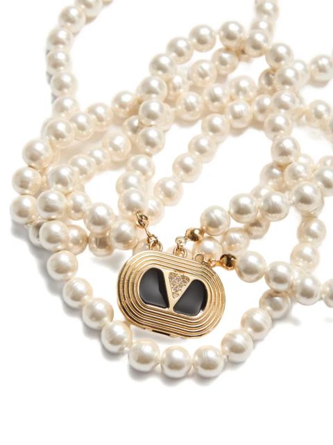 Valentino Garavani Ovalette necklace in metal, enamel, pearls and Swarovski® crystals - Gold