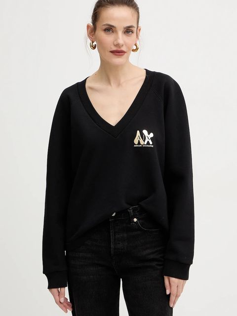 Armani Exchange bluza bawełniana damska kolor czarny z nadrukiem XW001461 AF16192 - zdjęcie produktu nr 1