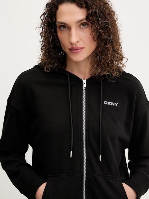 Dkny bluza damska kolor czarny z kapturem z aplikacją DP5J9666