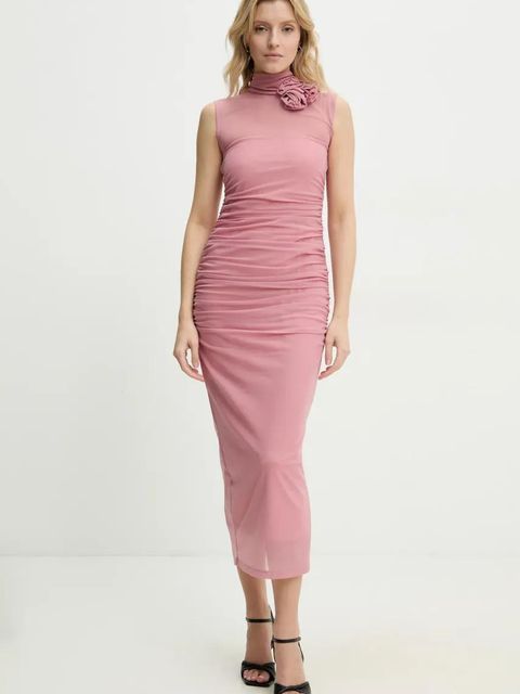 Answear.LAB sukienka kolor różowy maxi dopasowana
