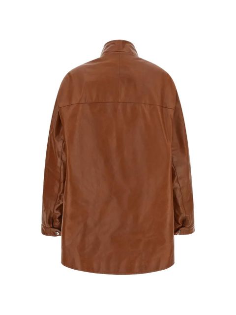 Prada standing collar antiqued leather jacket - Brown - zdjęcie produktu nr 2