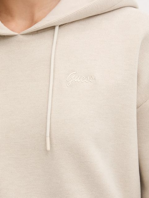 Guess bluza z domieszką wełny MURIEL damska kolor beżowy z kapturem z aplikacją V5BQ14 KCX52